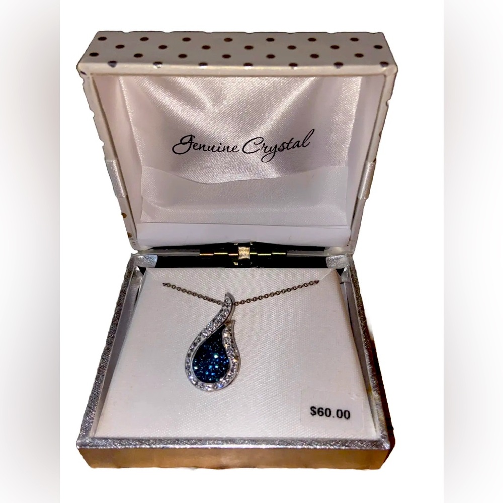 Genuine Crystal Blue And White Teardrop Necklace New In Box Perfect 4 Christmas